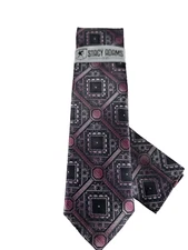 Stacy Adams Men's Tie & Hanky Pink Black Charcoal Gray Diamond 3.25" Wide