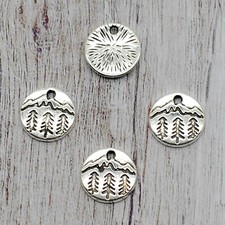 10 Mountain Charms Antiqued Silver Adventure Travel Forest Charms Circle