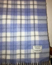 LOCHMERE 100% Cashmere Scarf Periwinkle Blue Plaid Hannay Tartan Scarf 12” x 60”