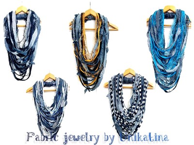 Denim Scarf Jeans Necklace Fabric Jewelry Infinity Scarves Old