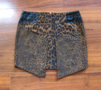 ENGLISH ROSE ~ New! Small ~ Embellished Exposed Zipper Leopard Animal Mini Skirt
