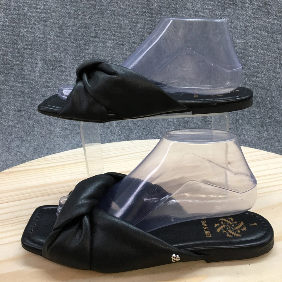 Sandalias Sam & Libby para mujer 9 negras Tallulah deslizables nudo torcido punta abierta planas Foto 2 de 4