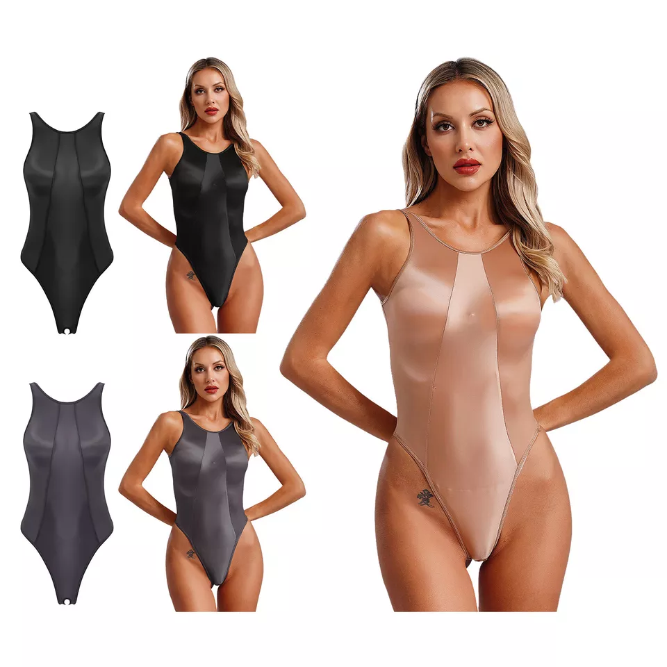 Damen Stringbody Glänzend Ölig Glänzend Bodysuit Tanga Unterwäsche Badeanzug - Bild 2 von 3