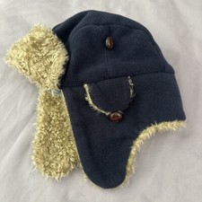 GapKids Boys Blue Fleece Trapper Winter Hat S/M Faux Fur Ear Flaps Cap Warm