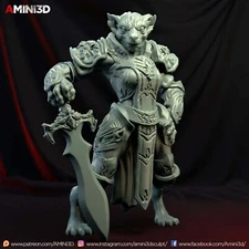 Tabaxi Paladin, Female Fantasy Miniature D&D Tabletop Game Amini3D