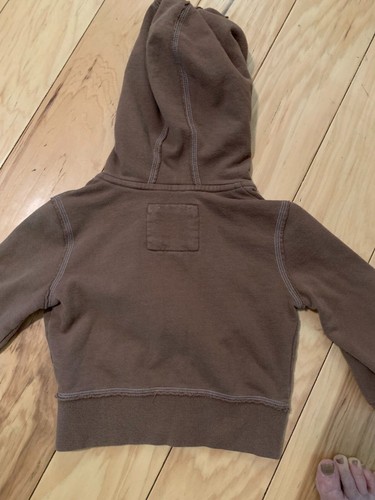 Kids Abercrombie Fitch full zip hoodie Sz LARGE Brown frayed seams - Picture 8 of 8