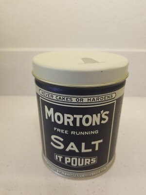 When It Rain It Pours Morton's Salt Round Tin  Bristolware 4''x5''
