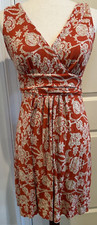 ANN TAYLOR Medium V Neck Sleeveless Dress Stretch Orange Floral