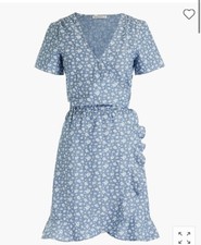 J Crew Printed chambray ruffle faux-wrap dressItem L0537 Blue Floral Summer