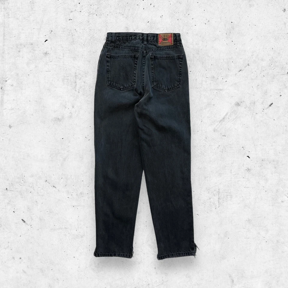 Jeans Negros Ellemenno Años 80 90 De Colección, Tiro Alto Cónico Mamá, 7 26, Dobladillo Dividido Denim Foto 2 de 4