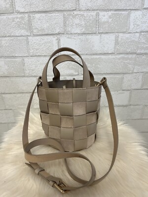 J Crew Tan/Cream Leather And Suede Woven Bucket Bag
