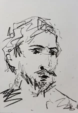 Man Portrait Oil Pastel Drawing 12X8" MINIMALISM VIVEK MANDALIA Contemporary 