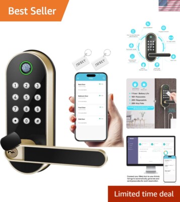 Smart Door Lock Brass 7'' Fingerprint WiFi Keyless Entry Perfect for Homes