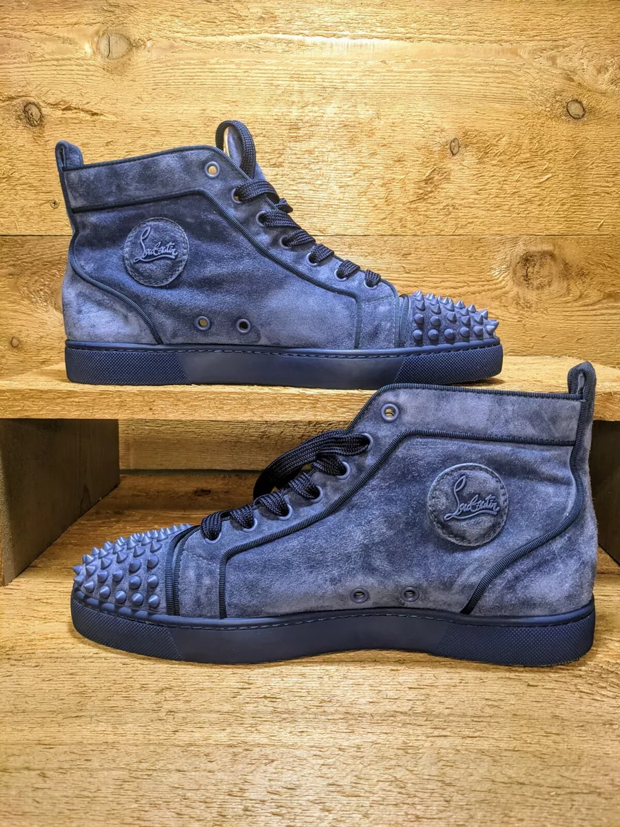 🔥 Christian Louboutin Louis Orlato Blue Suede Stud Spike Sneakers Size 42 US 9