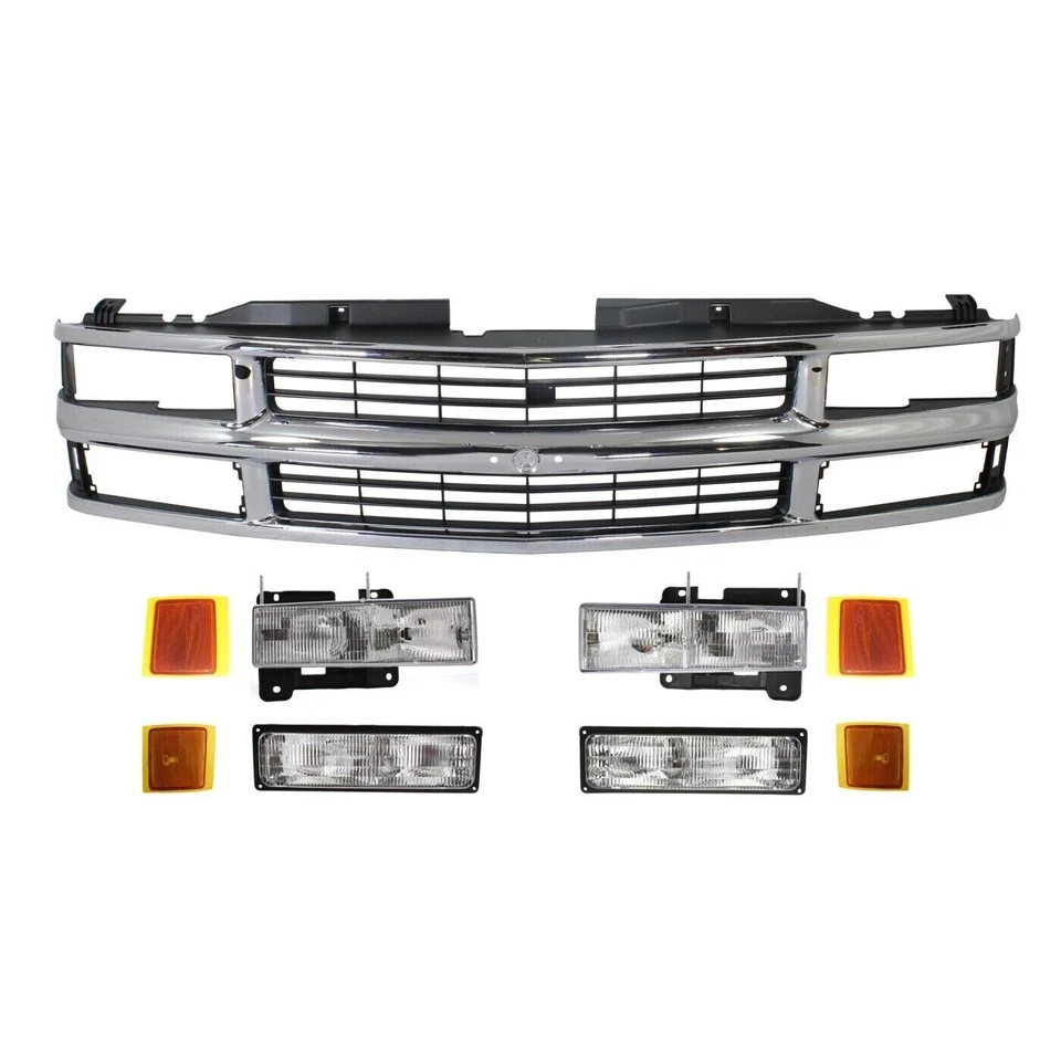 New Front Chrome Grille Headlamp Side Lights For 1994-1999 Chevy C1500 SUBURBAN - Image 3 of 4