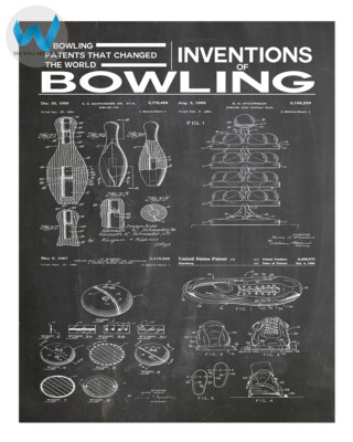 Bowling Ausrüstung Patent Kunst Poster Bowling Baupläne 12X16/16X20/18X24/24X36