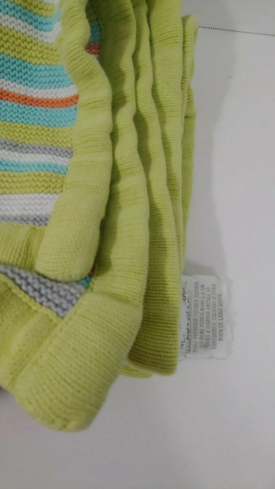 Manta Bebé Sumersault Tejida Térmica Tejido Verde Blanco Naranja Azul Algodón Rayas Foto 3 de 4