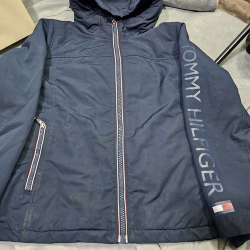 VTG Tommy Hilfiger Big Logo Full Zip Fleece Lined Jacket Gray Size XL NAVY - Picture 8 of 16