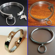 Unisex Bondage Neck Collar Cuffs Stainless Steel Metal Lock Device Restraint