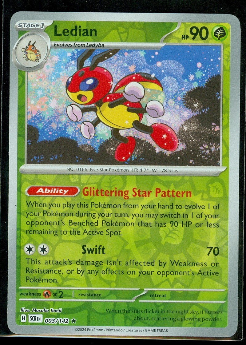 Pokemon LEDIAN 003/142 - Stellar Crown - RARE Rev Holo Pokemon LEDIAN 003/142 - Stellar Crown - RARE Rev Holo