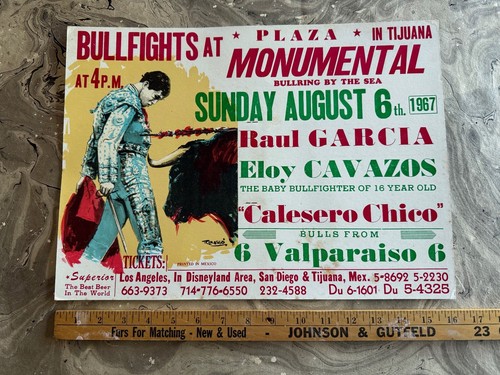 Póster original mexicano 1967 Standee Bullfighters 11 7/8" x 16 1/4" cerveza - Imagen 2 de 3