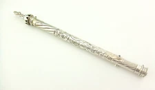 VICTORIAN SILVER COMBINATION VESTA CASE, SEALING WAX HOLDER, AND SEAL 9 INCH