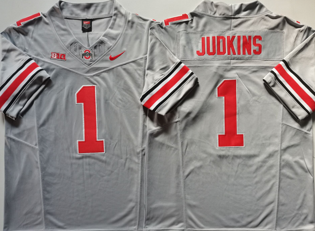 NWT Quinshon Judkins 1# Ohio State OSU Gray Jersey Buckeyes ALL Stitched JERSEY