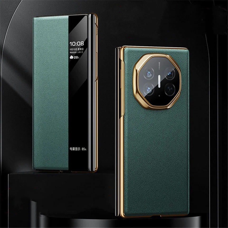 Genuine Cowhide Leather Flip Case For Huawei Mate XT Window View Business Cover