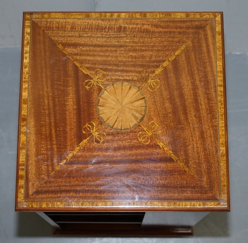 CIRCA 1900 EDWARDIAN BURR WALNUT & MAHOGANY REVOLVING BOOKCASES SHERATON INLAID - Picture 4 of 12