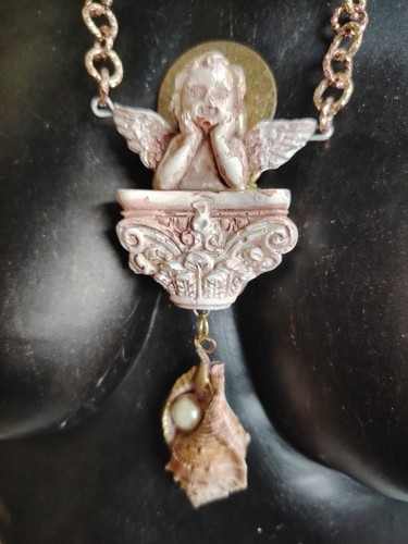 Guardian Angel Talisman Amulet Magic Protection Pendant Luxury Victorian Shell - Picture 3 of 24