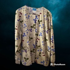 Scrub HQ Long Sleeve yellow floral cream Snap Up Nursing Scrub Top Women Size S