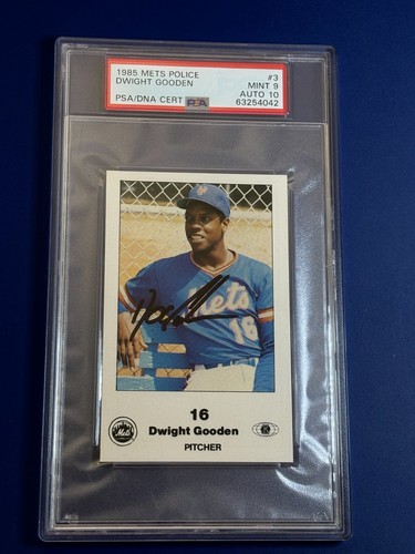⚾ 1985 Kiwanis / Police / Mets Base Card Auto #3 Dwight GOODEN PSA 9 / DNA 10 ⚾