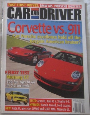 Car and Driver magazine December 2004 featuring Porsche, Corvette, Audi, Ford