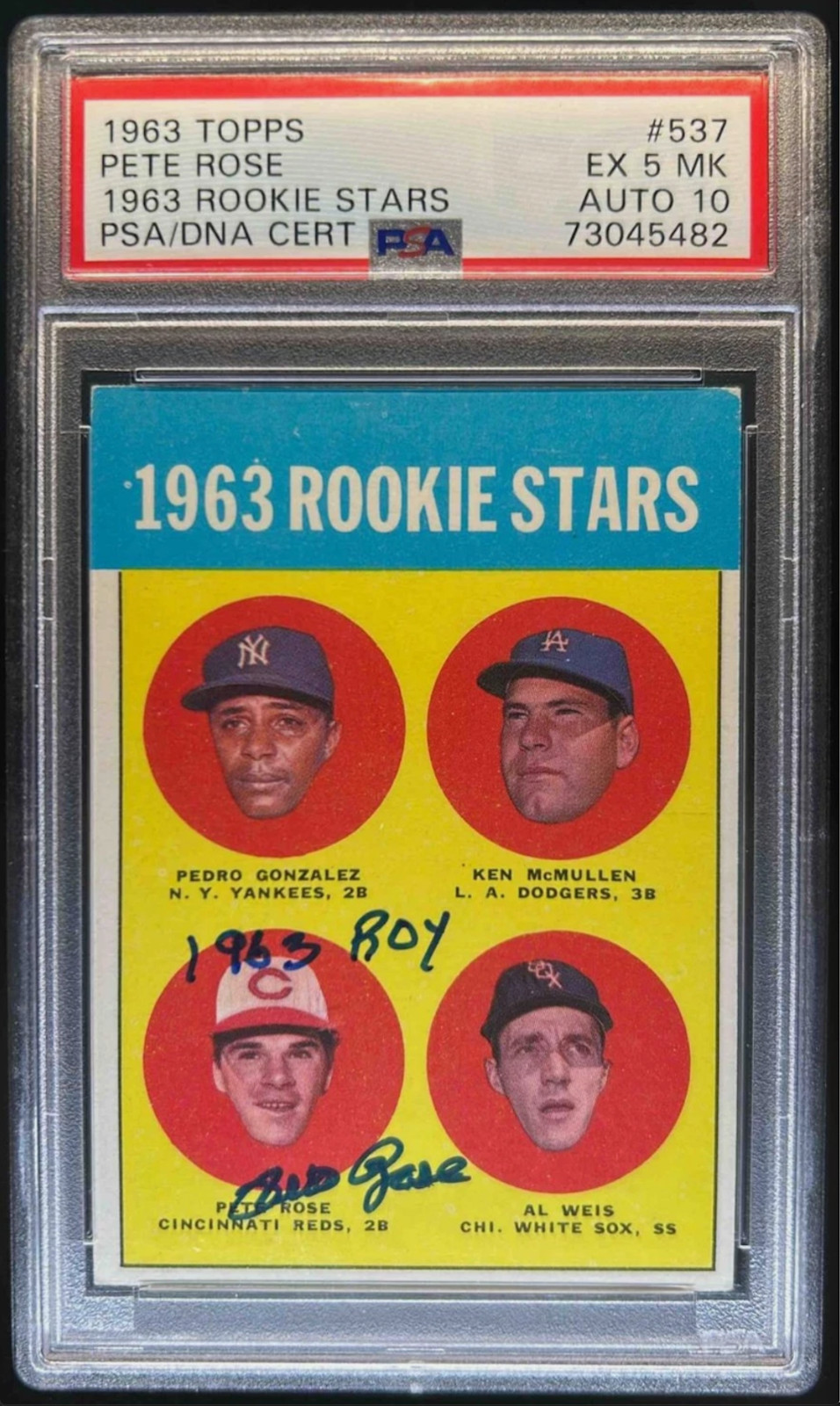 Pete Rose Signed Topps 1963 Rookie Stars Card 537 PSA/DNA 73045482 EX 5 MK Auto!