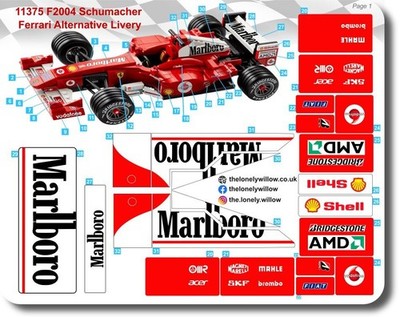 Custom Sticker Set für Lego 11375 Ferrari F2004 Michael Schumacher