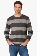Sonoma Life Style Mens Large Gray Striped Crewneck Sweater 100 Cotton Casual