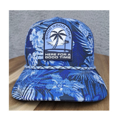 Good Good Golf Hat Cap Snap Back Blue Floral Pattern Logo Here For A Good Time 