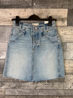 Free People Suzy Jeansrock Gr. 25 UK 4-6 hellblau roher Saum Western klassisch