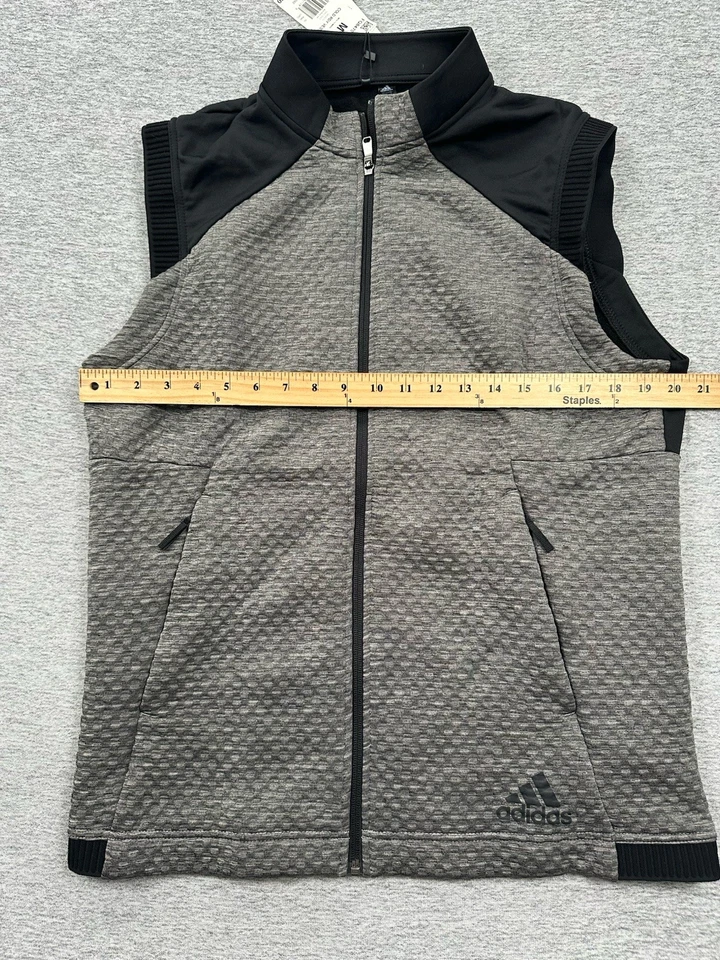 Chaleco Adidas Para Hombre Gris Medio Negro Cremallera Completa Frío.Rdy Golf Rendimiento Elástico Foto 4 de 4