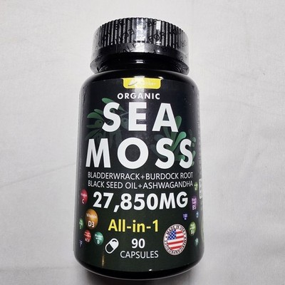 Organic Sea Moss 27850MG Caps Bladderwrack Burdock Root 90ct Vegan Multivitamin