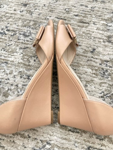 Cole Haan Tali Bow Wedge Ankle Strap Sandal Nude Leather Size 7 Heel 2025 - Picture 6 of 8