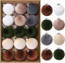 15-Piece Velvet Christmas Tree Ornaments, 3.15" Shatterproof Flocked Balls
