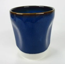 Starbucks Stoneware Glazed 8oz. Mug Cup No Handle Blue Cream 2008 Triple Indent