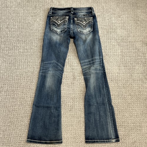 Miss Me Jeans Youth Girl Size 12 Boot Cut Blue Denim Embroidered Rhinestones - Picture 5 of 6