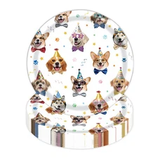 50Pcs Dog Party Plates, Disposable Puppy Print Plates Dog Themed Plates for P...