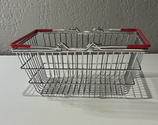 Metal Wire Hand Shopping Basket for Retail with Red Trim and Rim
