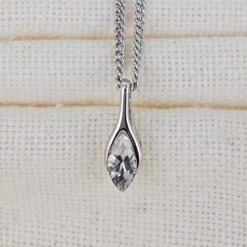 Natural White Topaz Necklace Sterling Silver SMALL Marquise Gemstone Handmade - Picture 2 of 12