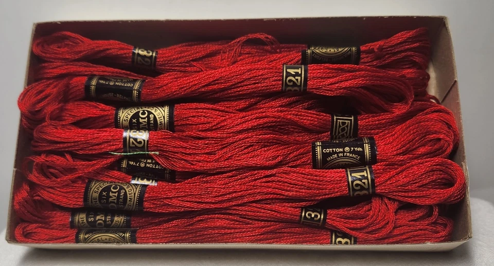 Vtg Mouline Special DMC Embroidery Thread Floss, 321 Red, Cotton 18 Skeins Box - Image 2 of 4