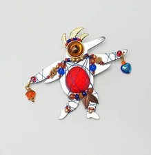 Boogie Bird funky handmade red blue gold silver dance figure pin brooch Liztech