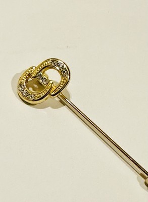 Christian Dior CD Logo Rhinestone Gold Tone Pin Brooch/Pin